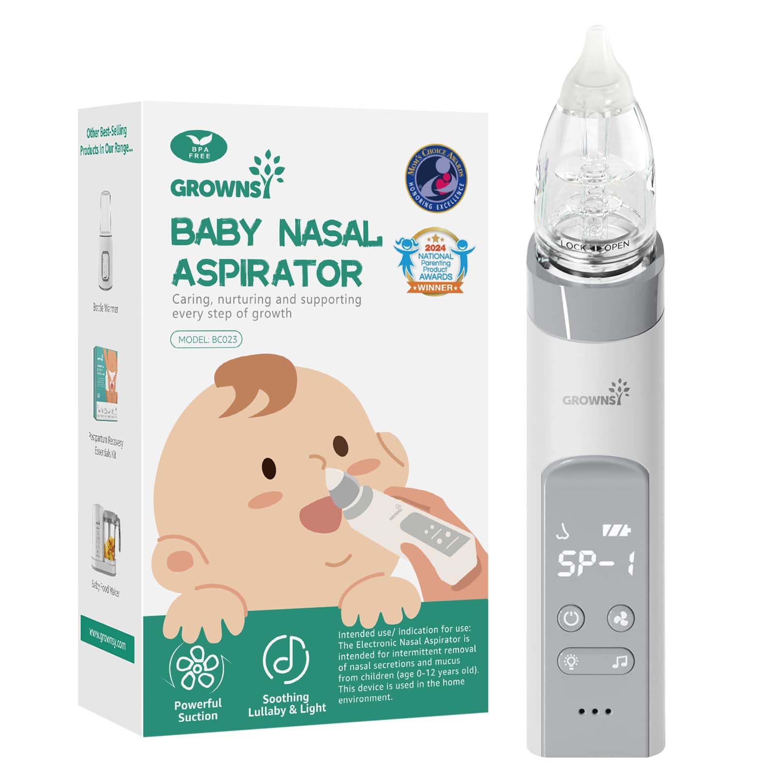 GROWNSY nasal aspirator front view shows sleek design for gentle baby care.