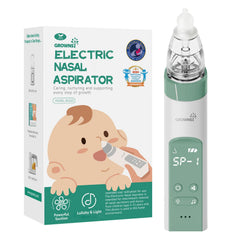 Grownsy nasal aspirator in green packaging, compact for travel and use.