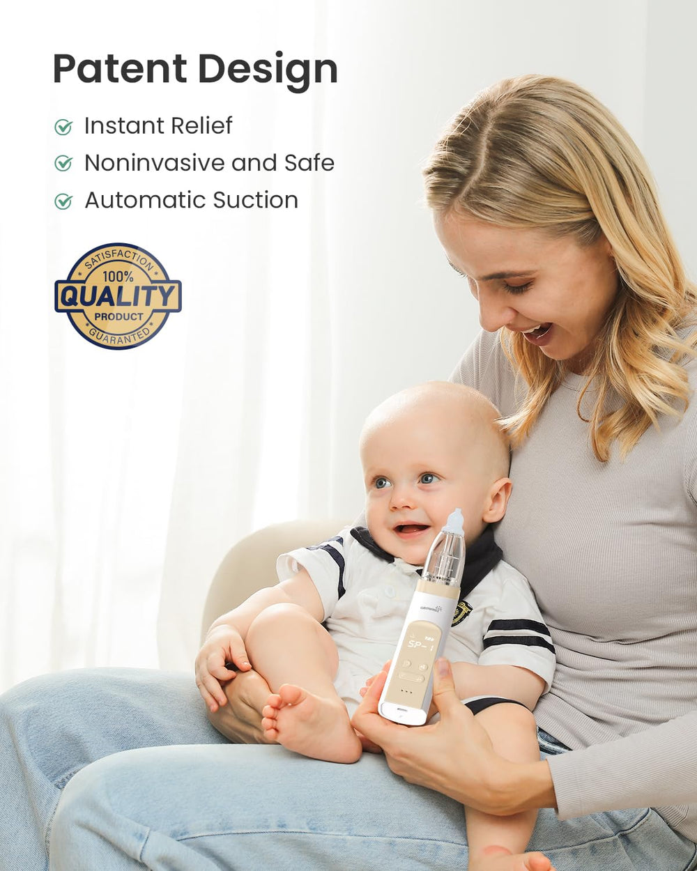GROWNSY nasal aspirator music light function, soothing distractions during cleaning.