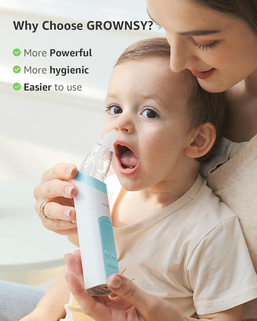 GROWNSY nasal aspirator with soothing light and music during cleaning