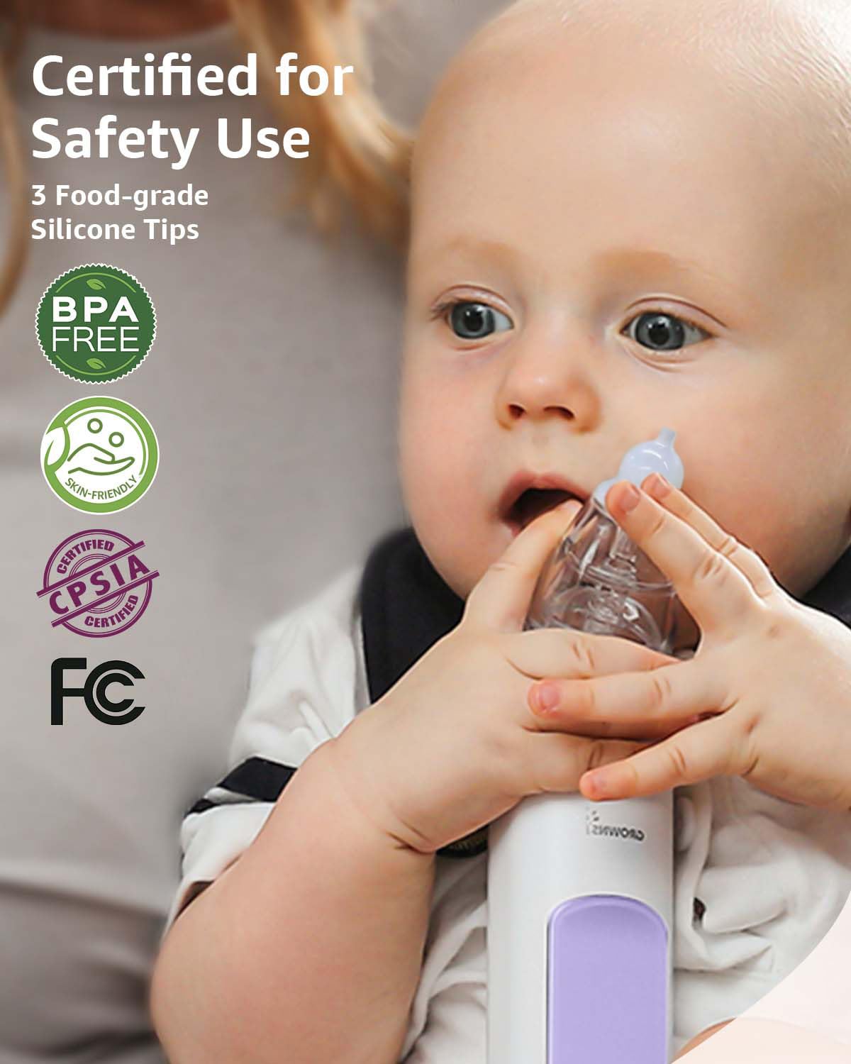 GROWNSY soft silicone tips protect delicate nasal passages.
