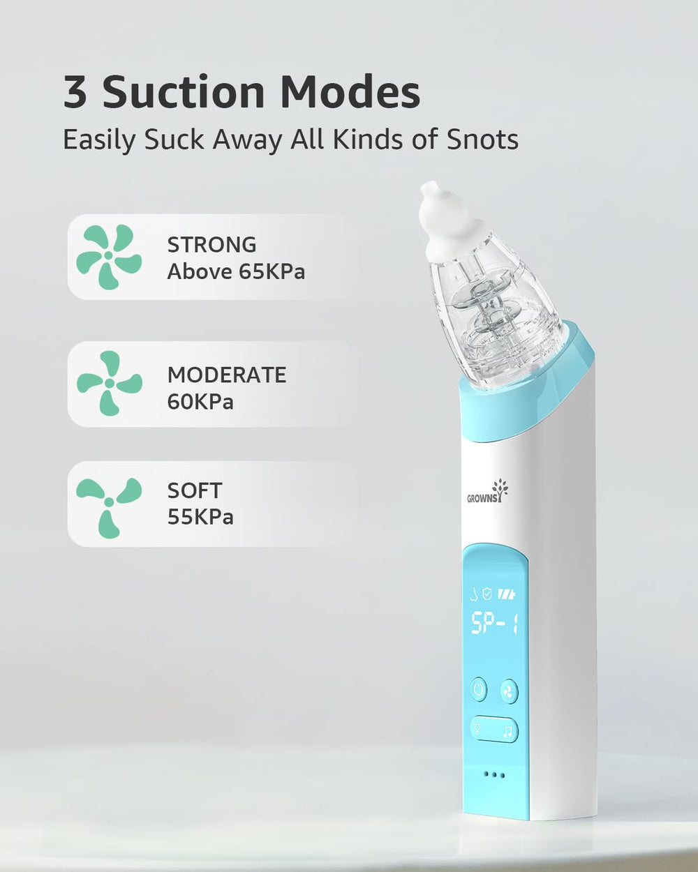 Transparent snot chamber on GROWNSY for easy cleaning checks