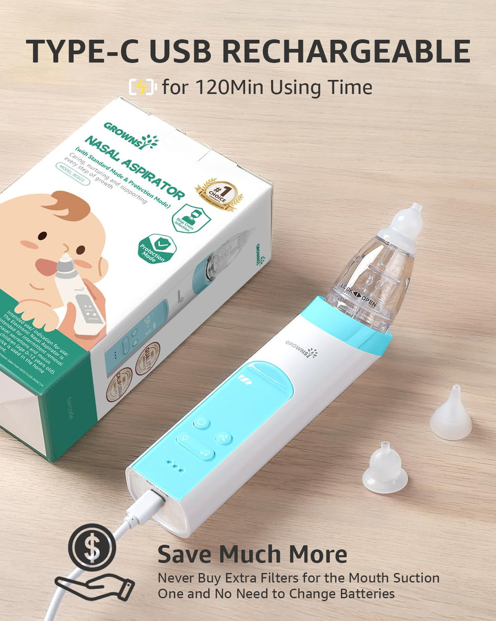 GROWNSY USB rechargeable nasal aspirator with portable case