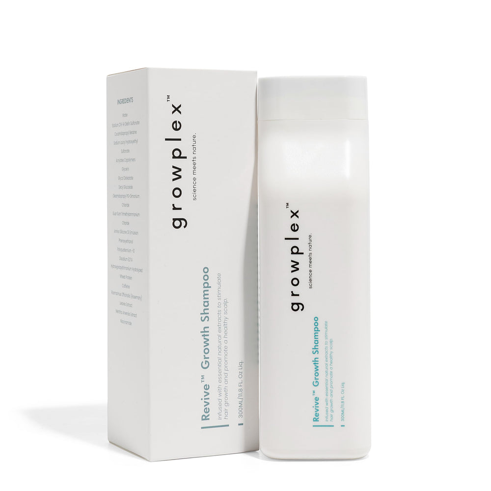 Growplex Revive Shampoo bottle shows sulfate-free cleansing for everyday care.