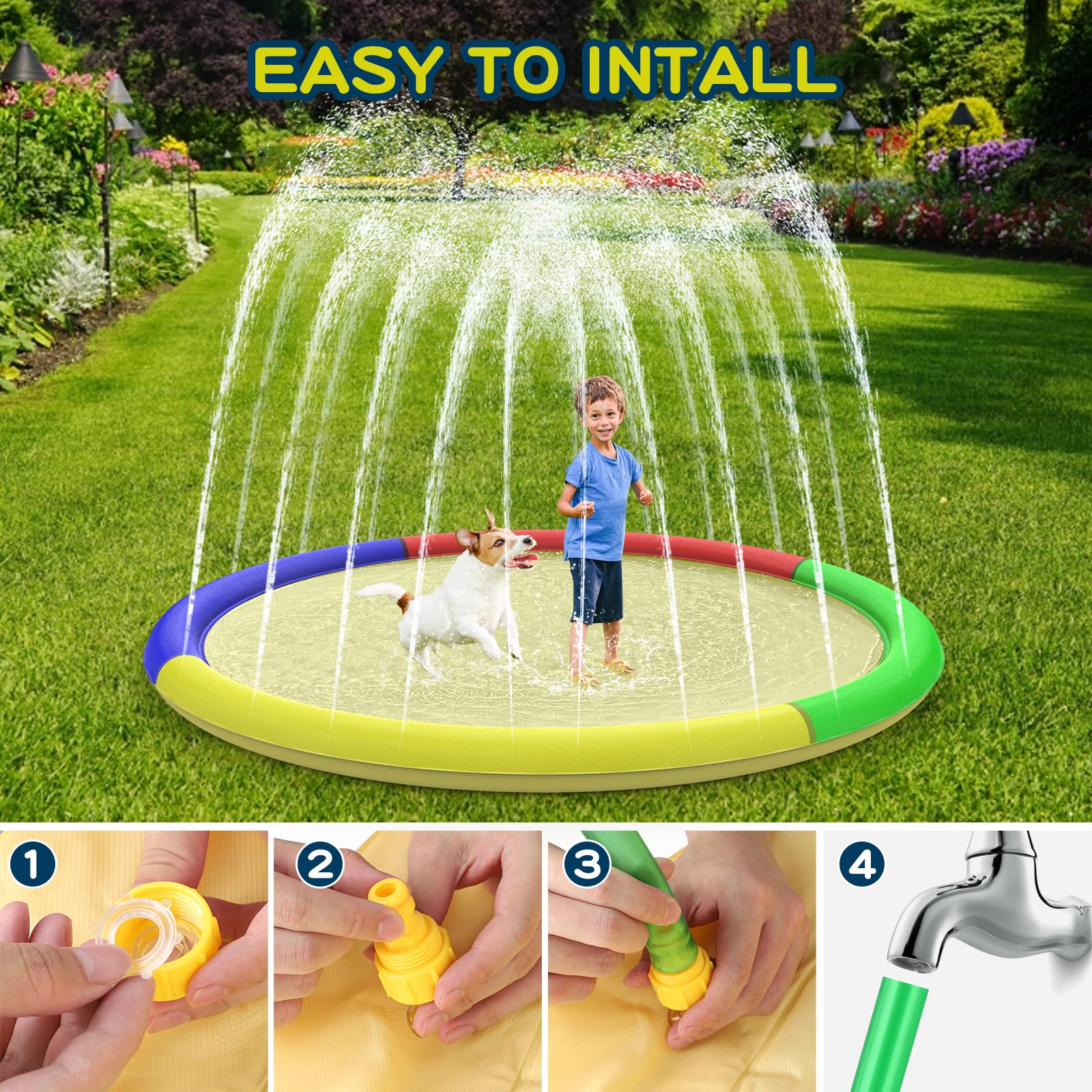 Growsland splash pad adds colorful summer fun for toddlers and dogs.