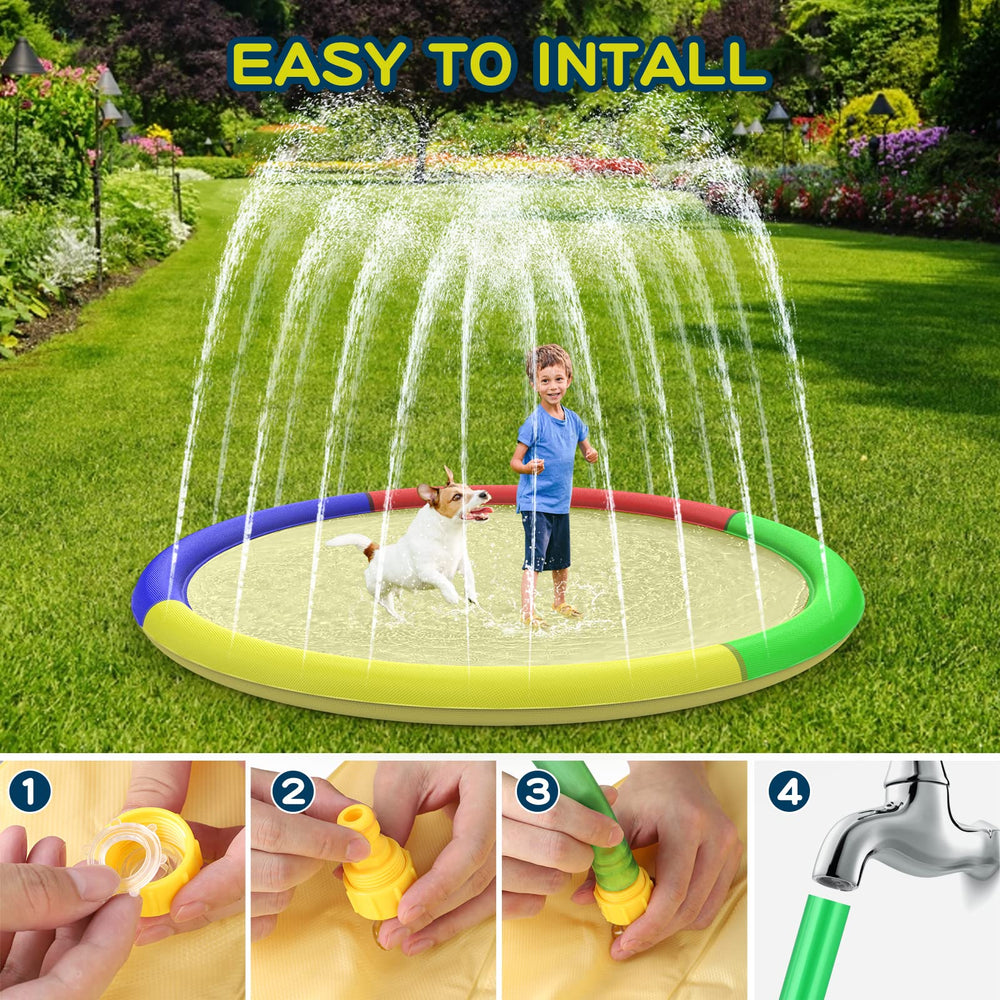 Growsland splash pad adds colorful summer fun for toddlers and dogs.