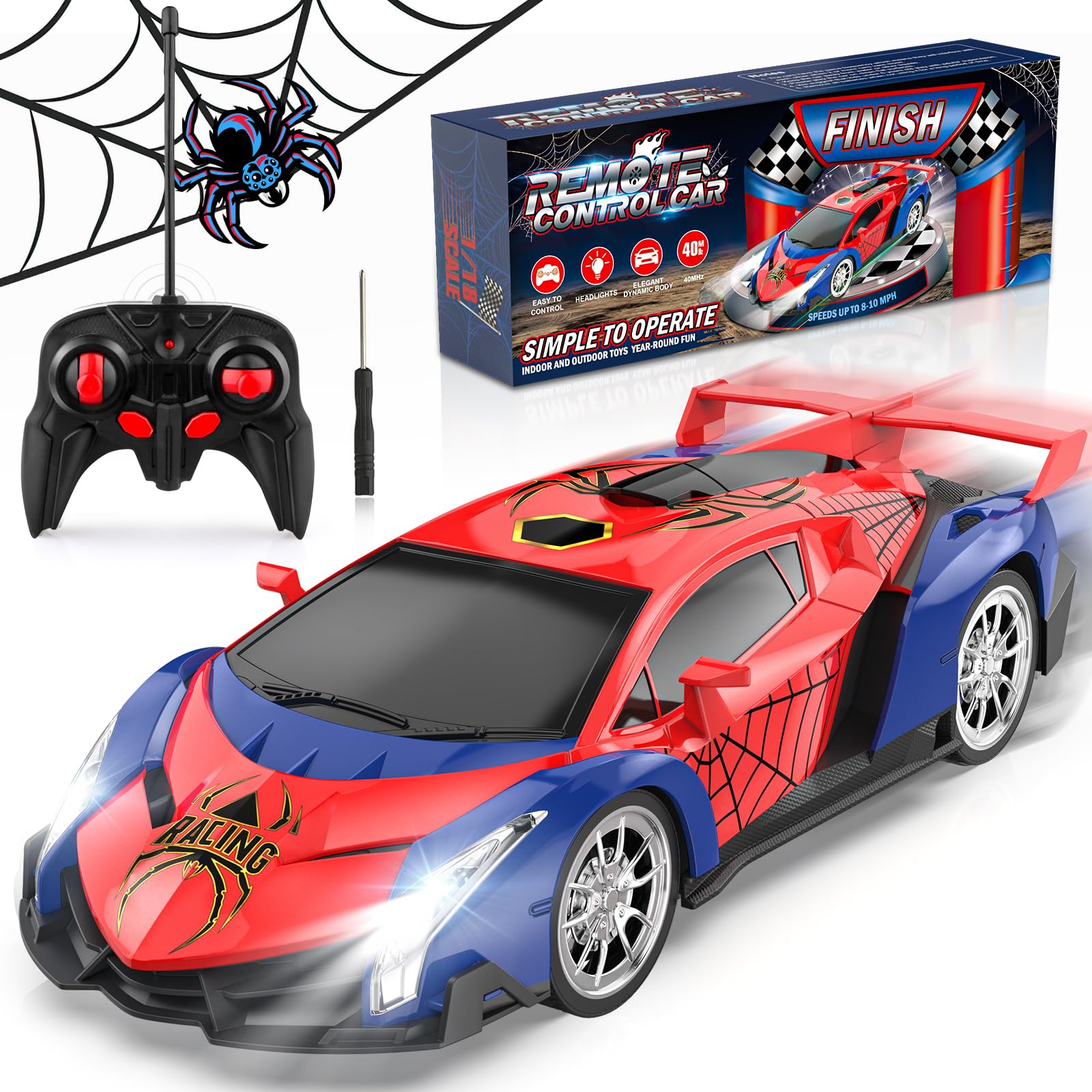Growsland remote control car front view with LED headlights for indoor play.