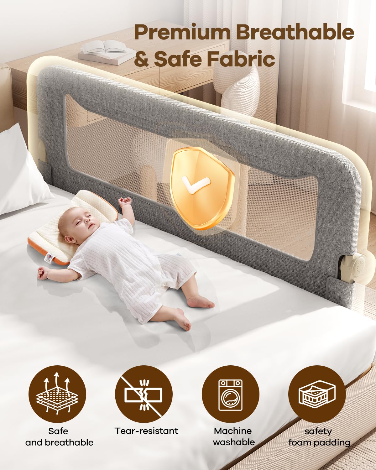GrowthFun foldable bed rail with double safety lock system for added protection