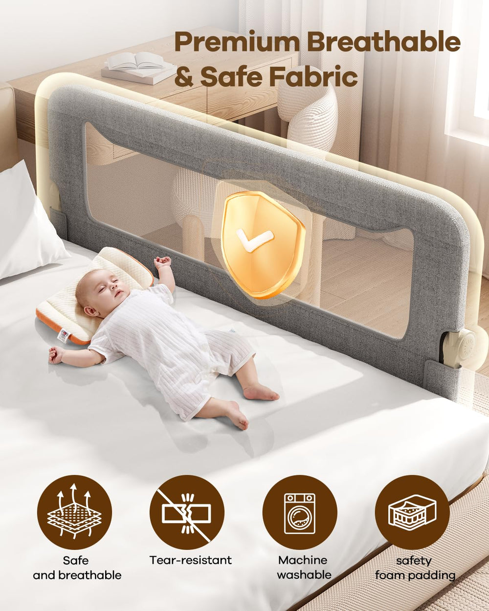 GrowthFun foldable bed rail with double safety lock system for added protection
