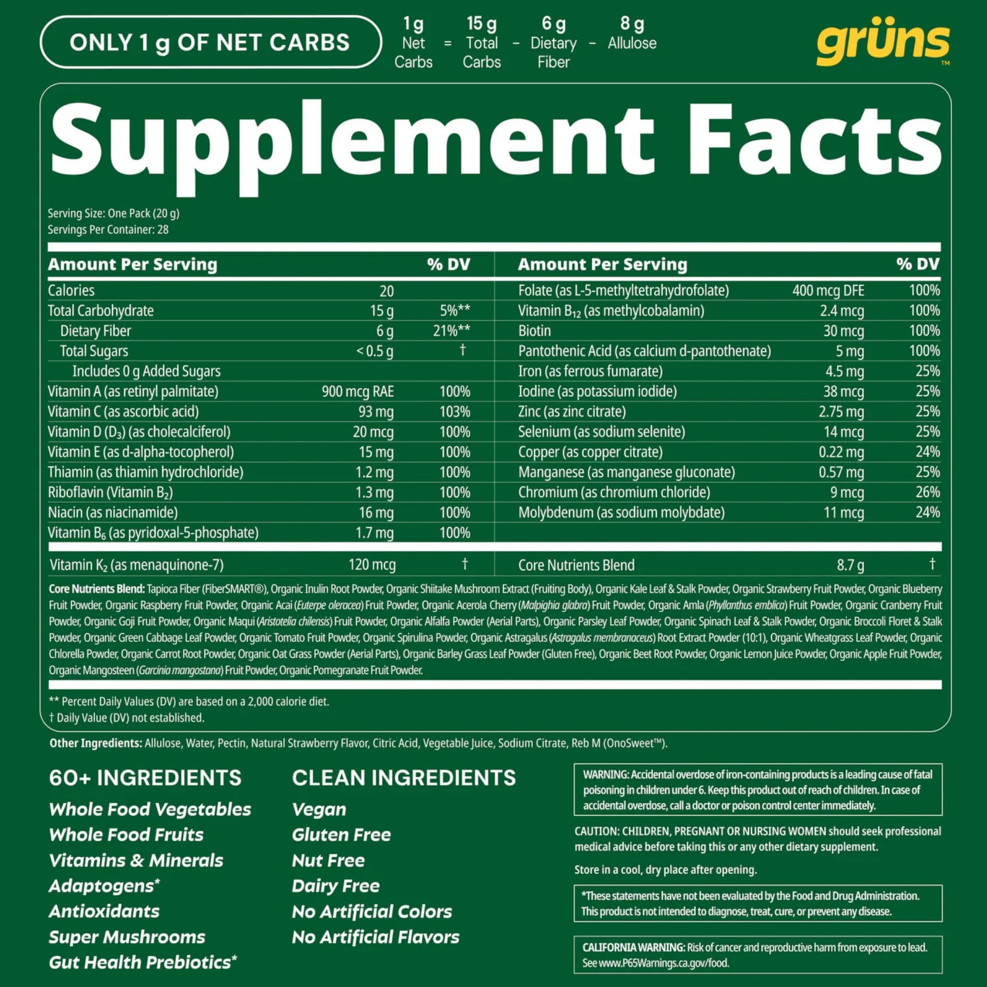 Grüns Gruns 60+ ingredients in one tasty gummy boost.