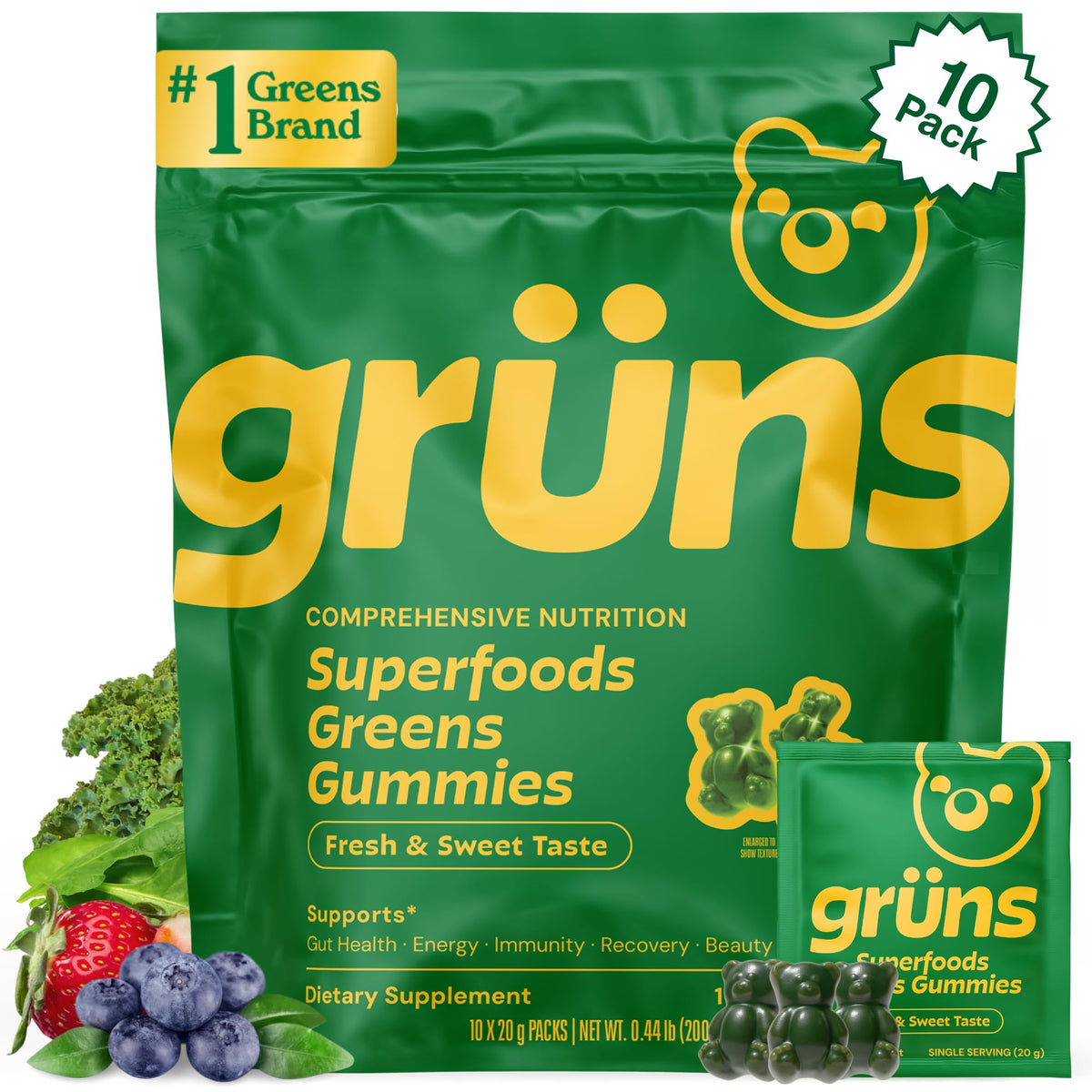Grüns Adults Super Greens gummies bottle for daily nutrition