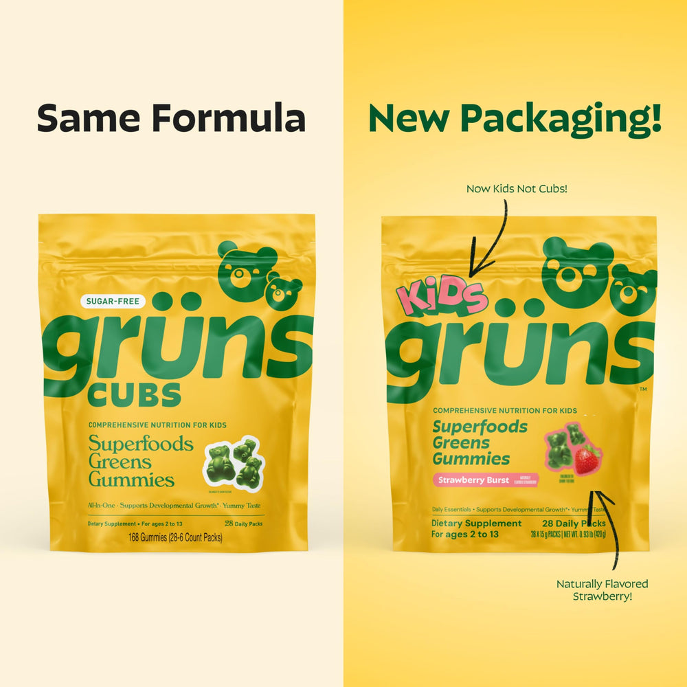 Grüns gummies on-the-go pouch demonstrating easy daily supplementation