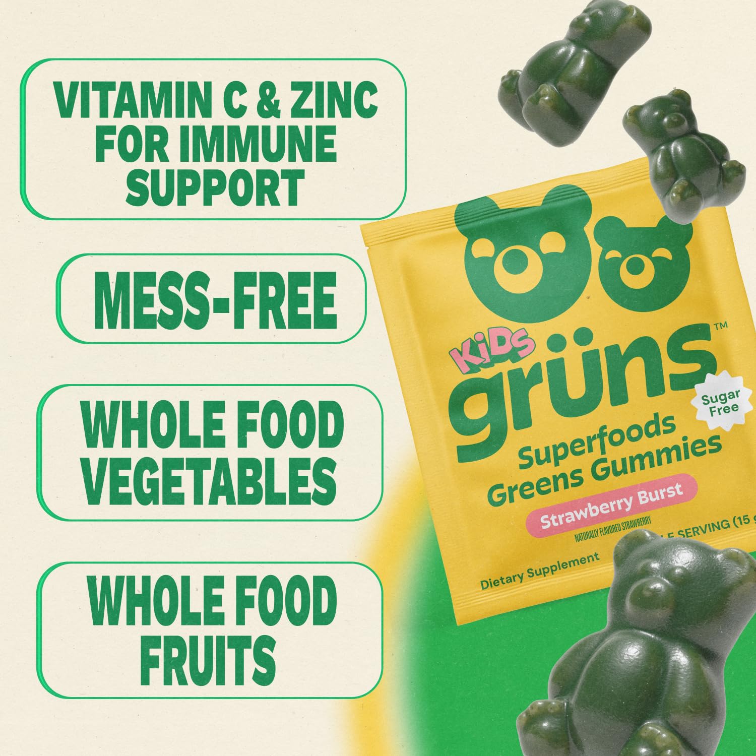 Grüns strawberry flavored gummies for a tasty daily vitamin routine.