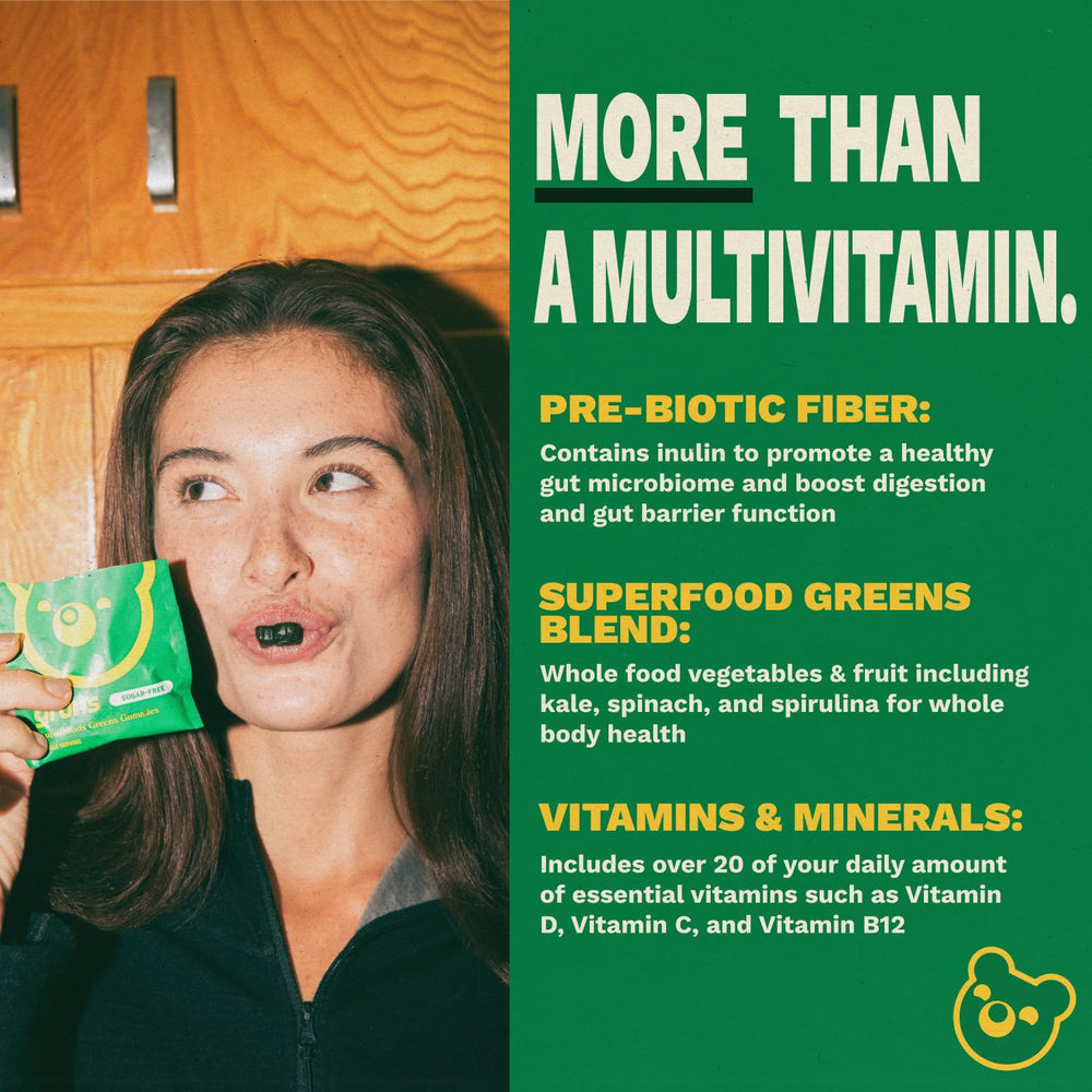 Grüns Gruns spirulina-chlorella visual communicates natural greens source.