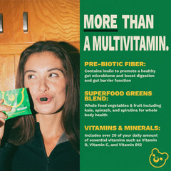 Grüns Gruns spirulina-chlorella visual communicates natural greens source.