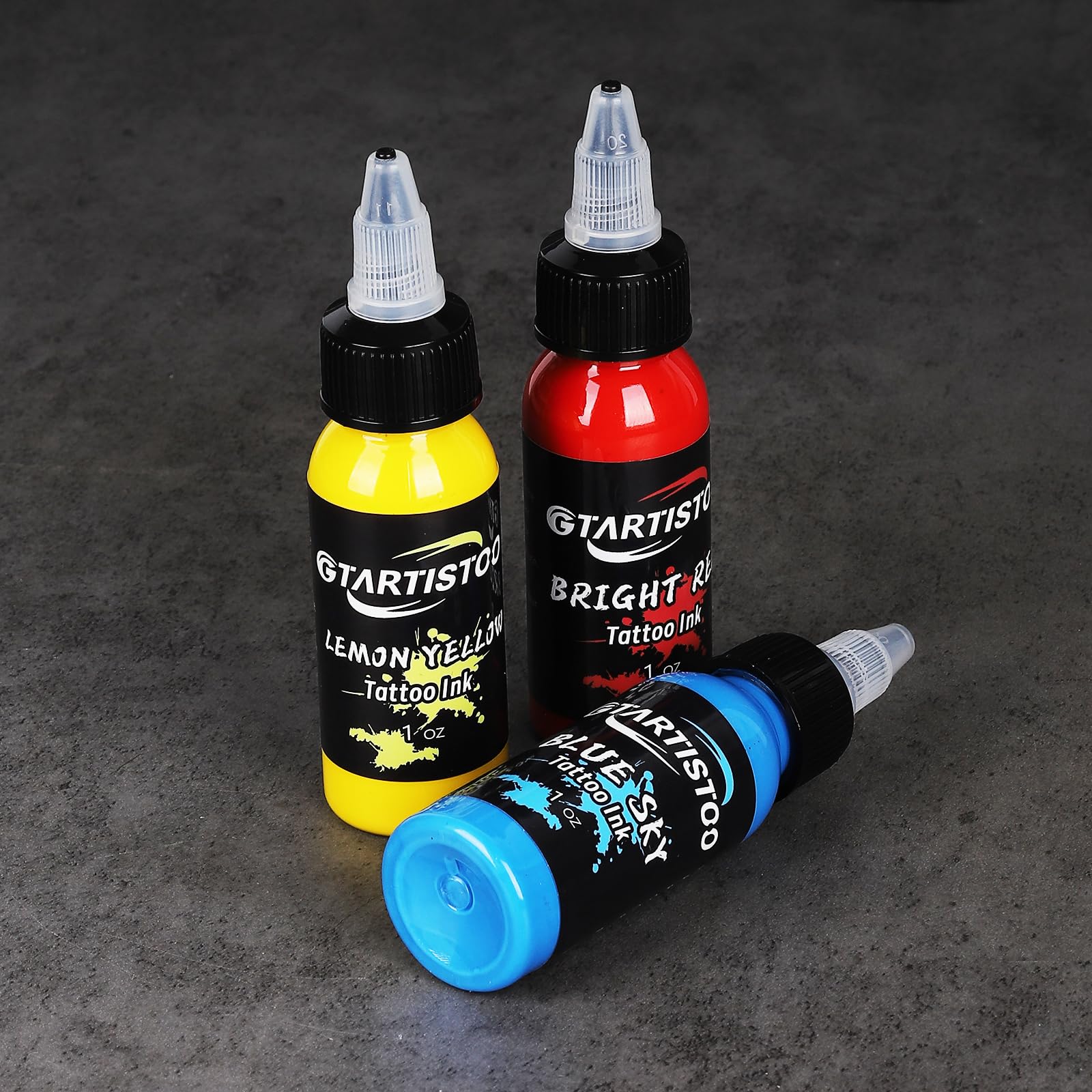 GTARTISTOO ink packaging resealable cap emphasizes convenient storage after opening