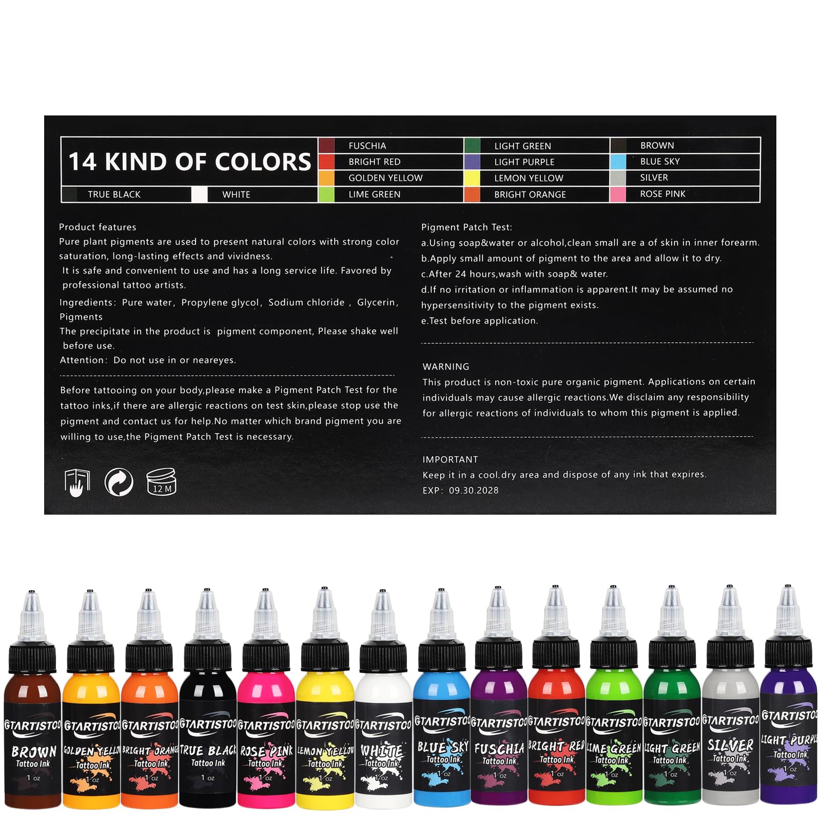 GTARTISTOO professional artwork colors showcase bold pigments for striking tattoos