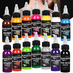 GTARTISTOO professional tattoo ink set with 14 colors in 1oz bottles for vibrant linework