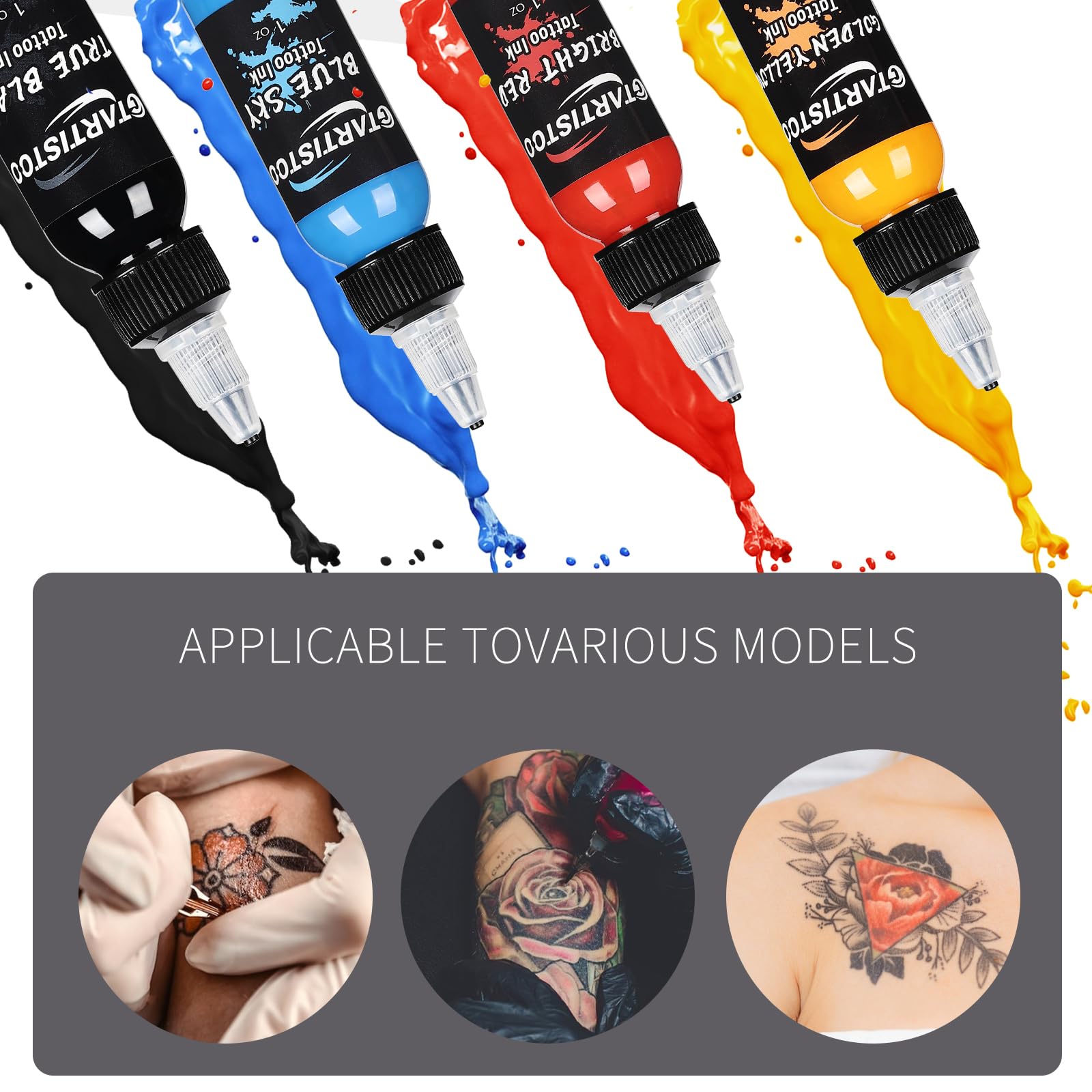 GTARTISTOO tattoo ink bottle closeup highlights premium pigments for consistent color