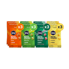 GU Energy Chews mixed-pack bags shown for on-the-go fueling and variety