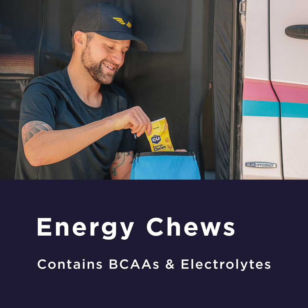 GU Energy Chews on-the-go packaging for easy fueling during activity