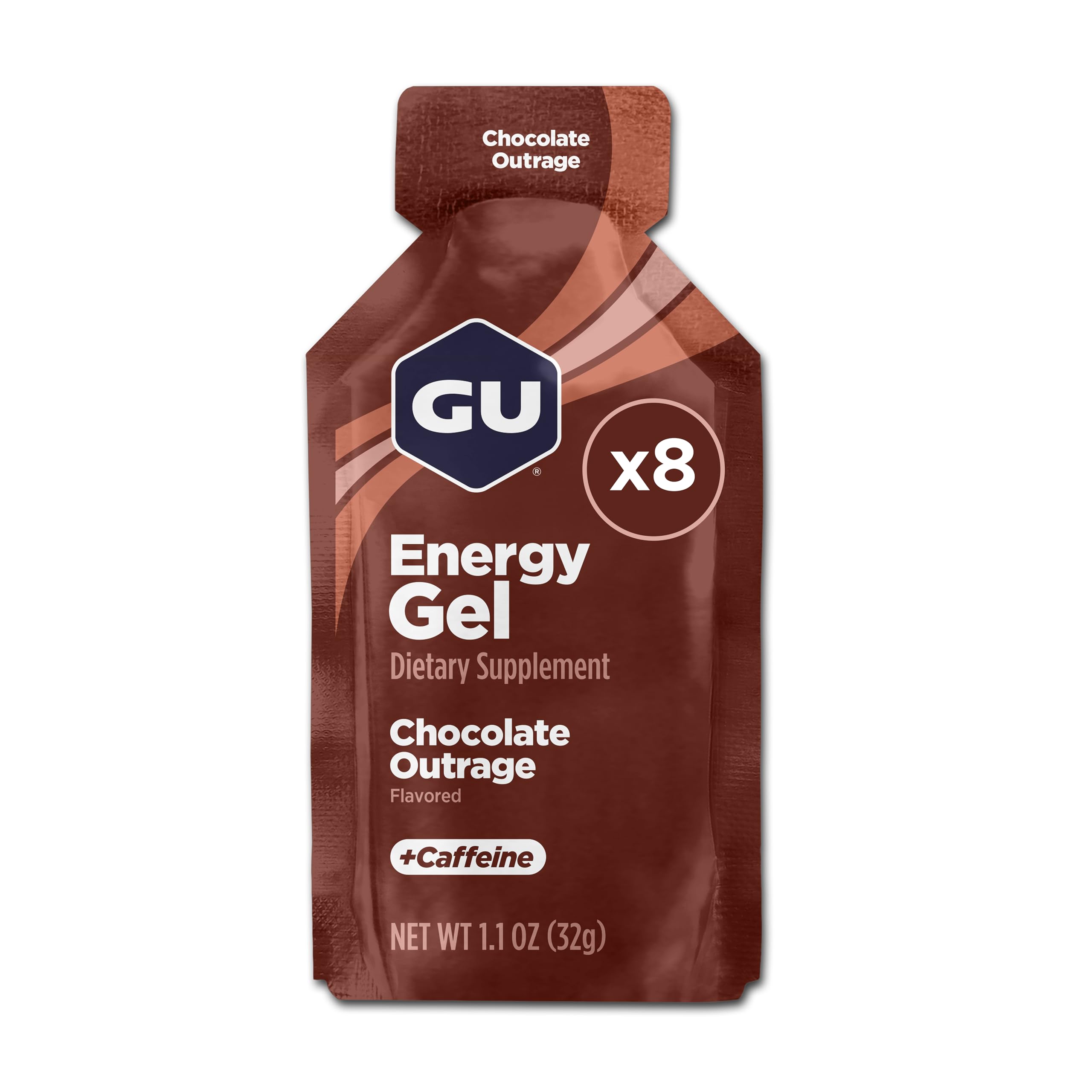 GU Energy Original Gel Chocolate Outrage packet ready for quick on-the-go fueling.