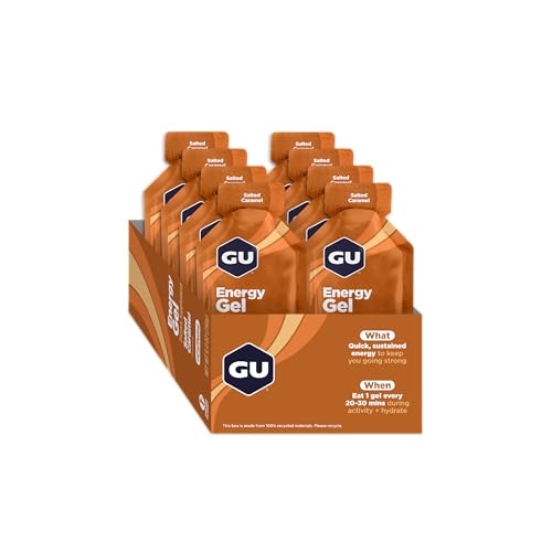 Closeup of GU Energy Original Salted Caramel gel packet for portability