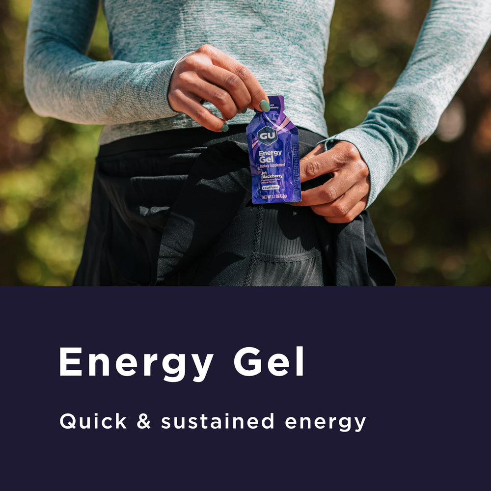 Close-up of GU Energy gel texture and label for quick energy