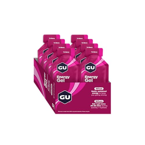 Close-up of GU Energy Tri-Berry gel open packet for quick energy