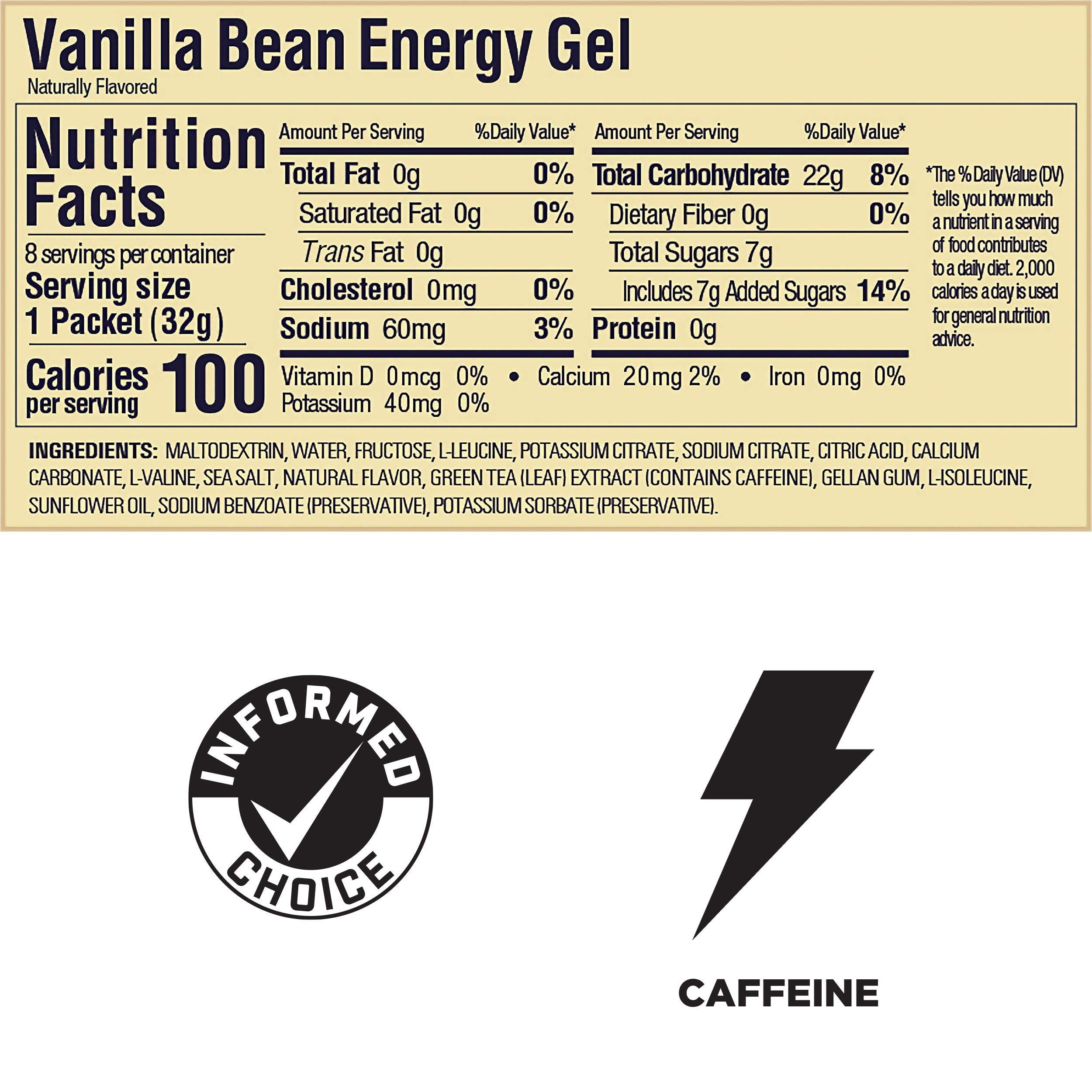 Vanilla bean flavor gel provides quick carbohydrates for endurance during a race