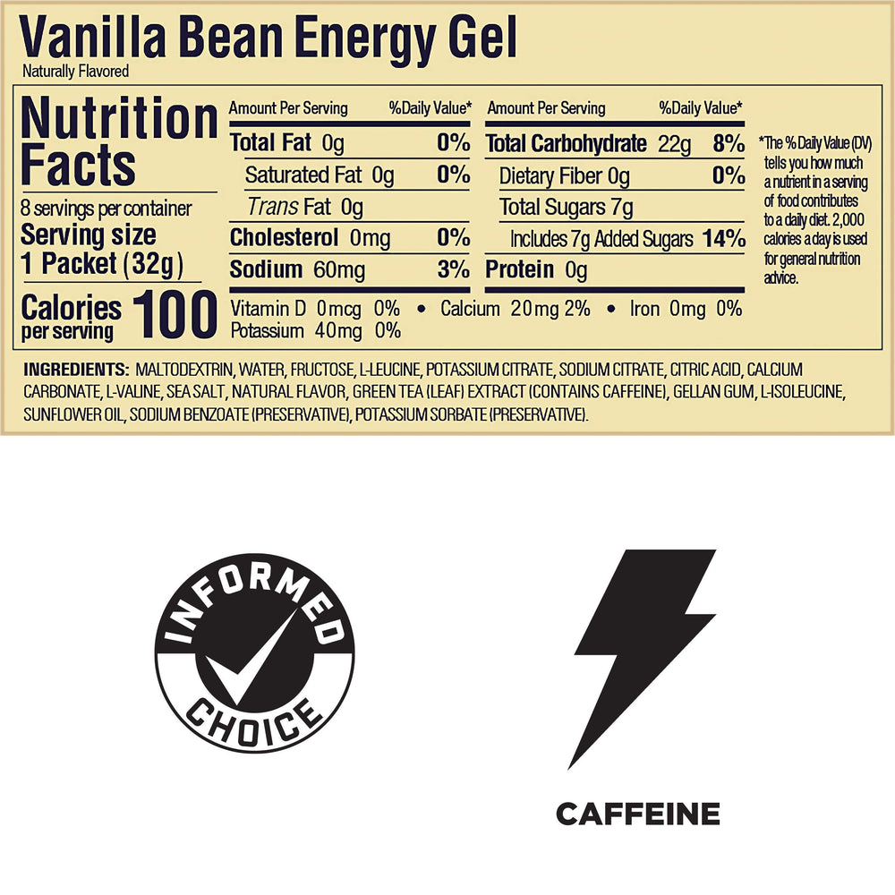 Vanilla bean flavor gel provides quick carbohydrates for endurance during a race