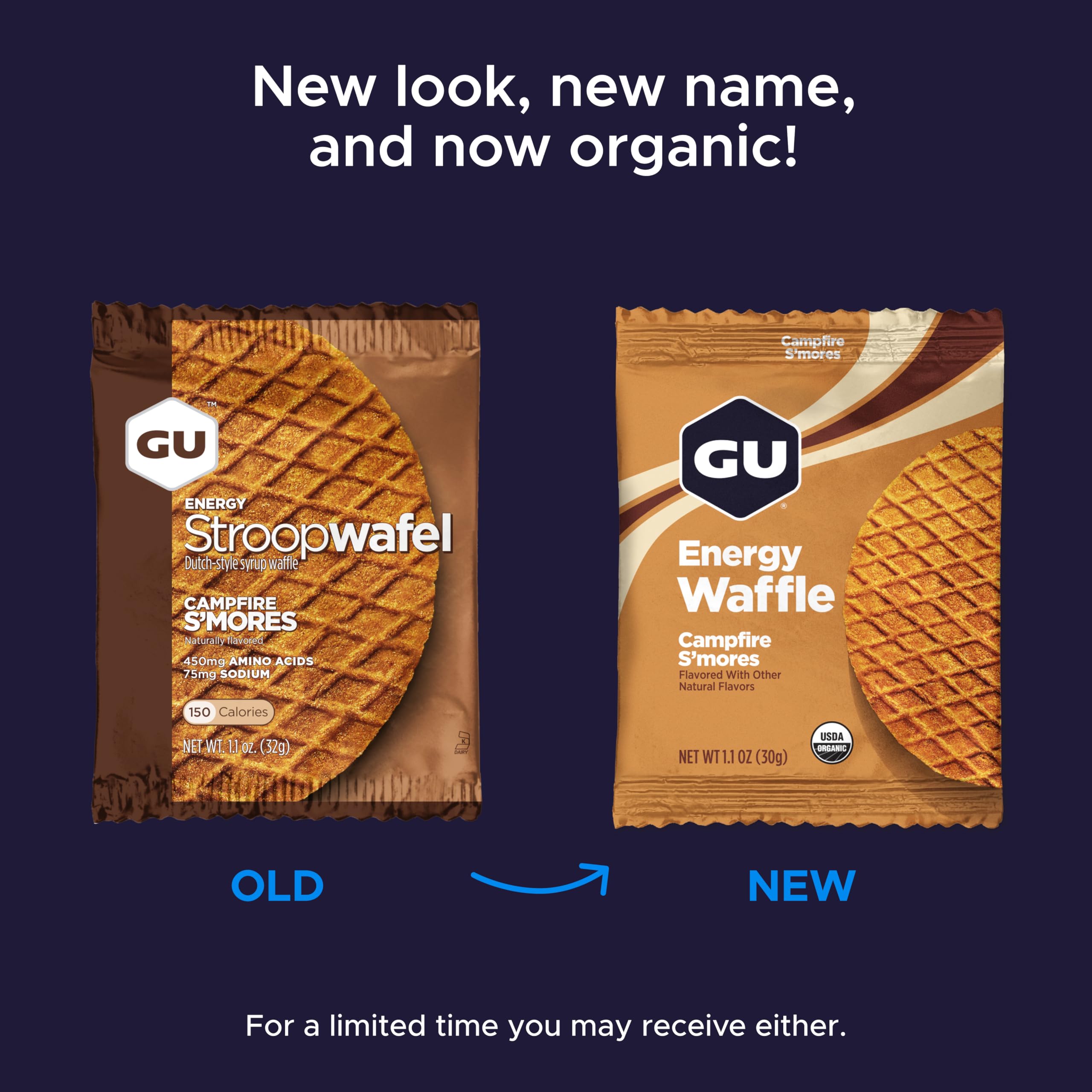 GU Energy Stroopwafel salted chocolate packaging highlighting convenient energy on the go.