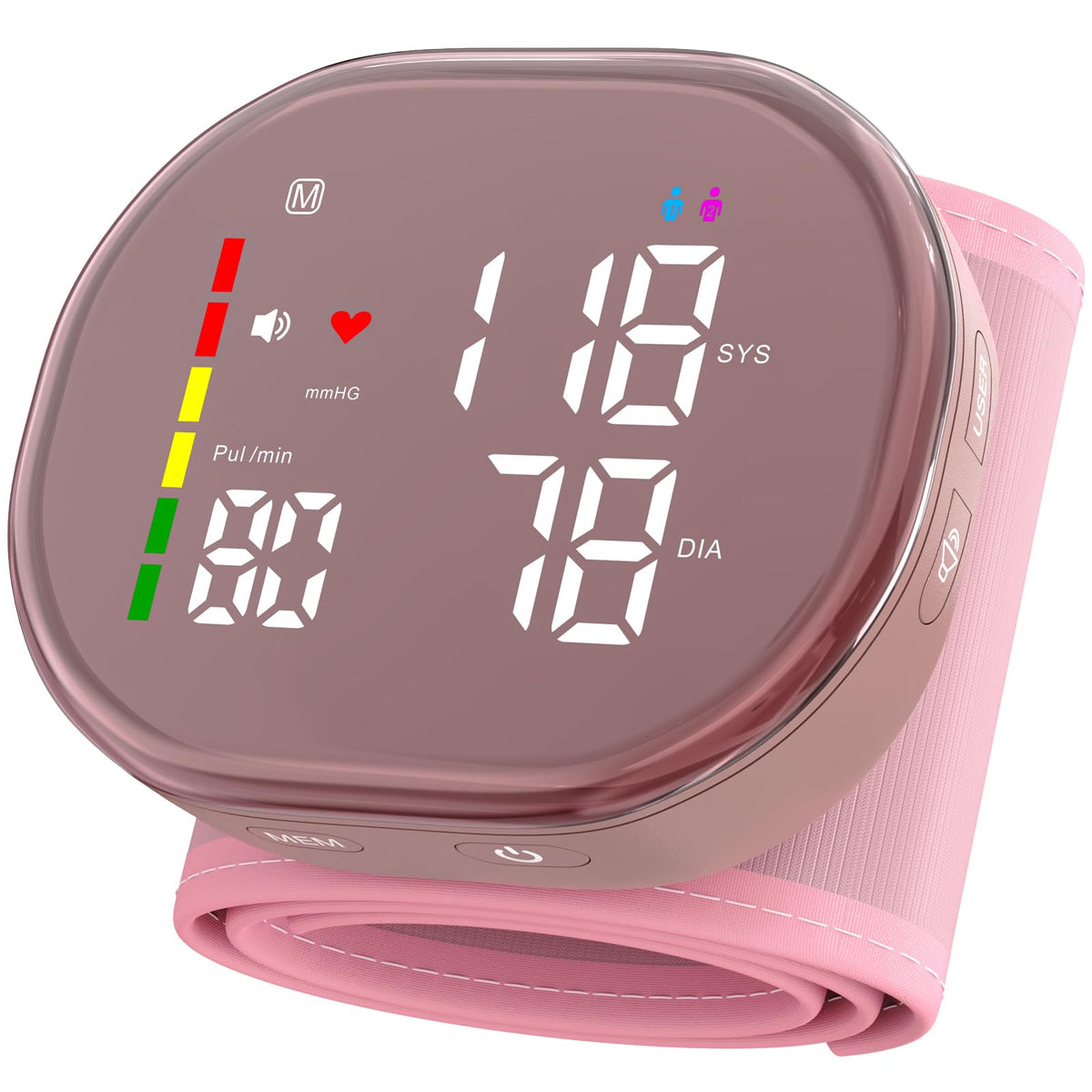GUAEVER wrist BP monitor in pink with a comfortable cuff for home use.