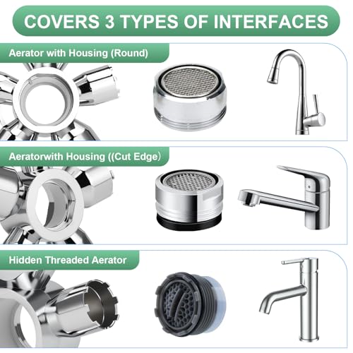 guaiboshi aerator tool demonstrates size range M16.5–M28 for universal faucet compatibility