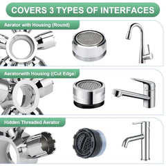 guaiboshi aerator tool demonstrates size range M16.5–M28 for universal faucet compatibility