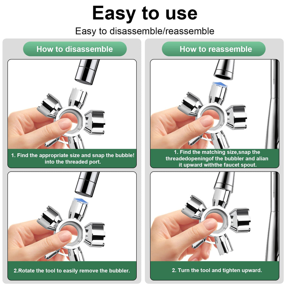 guaiboshi universal-fit aerator tool in use on a kitchen faucet