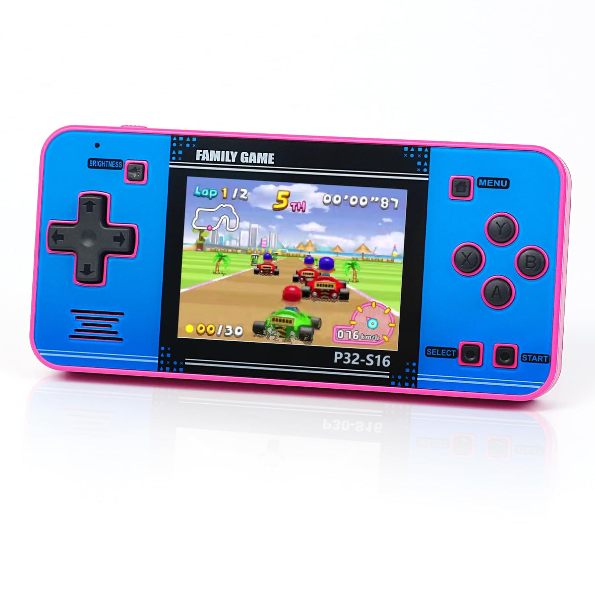GuaiyeyeAP P32 handheld console front view with compact arcade design for kids