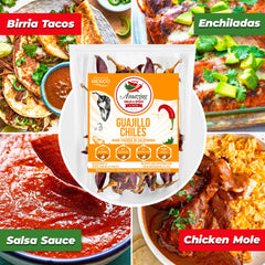 Amazing Chiles & Spices Guajillo chiles closeup shows fruity, smoky notes for sauces.