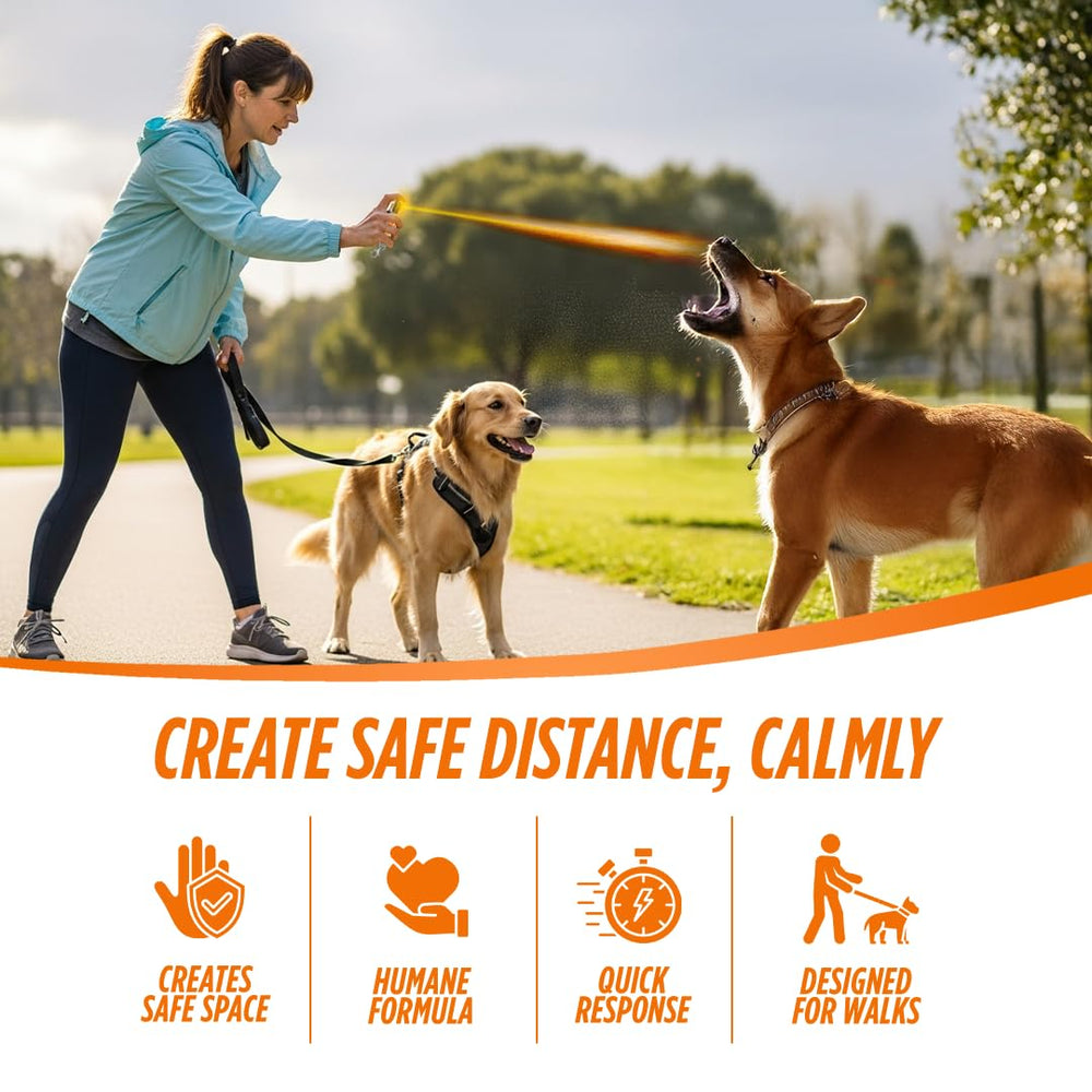 Guard Dog Security citronella spray with 2oz flip-top for longer walk protection.