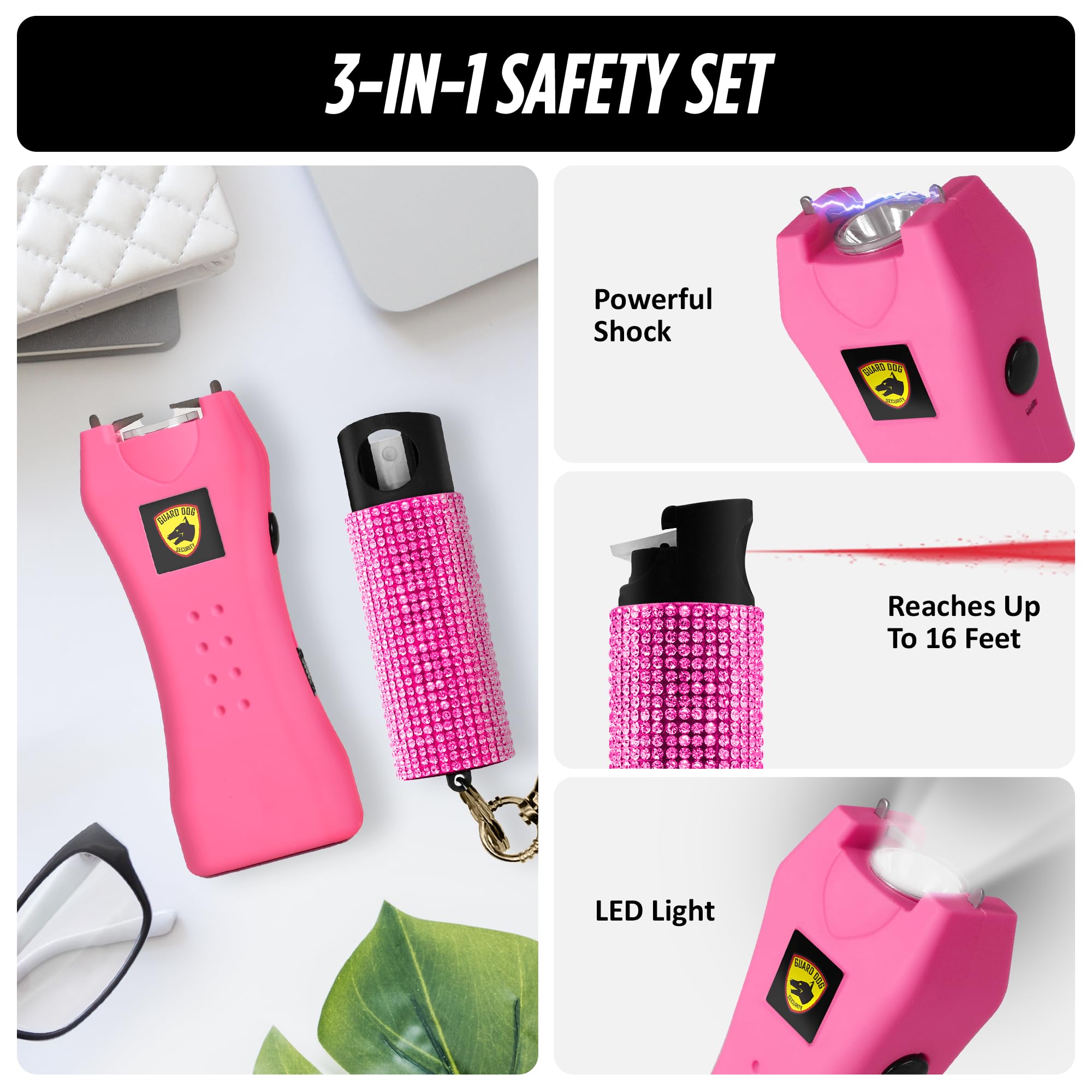 Rechargeable Guard Dog Security flashlight for low-light visibility and SOS signaling.