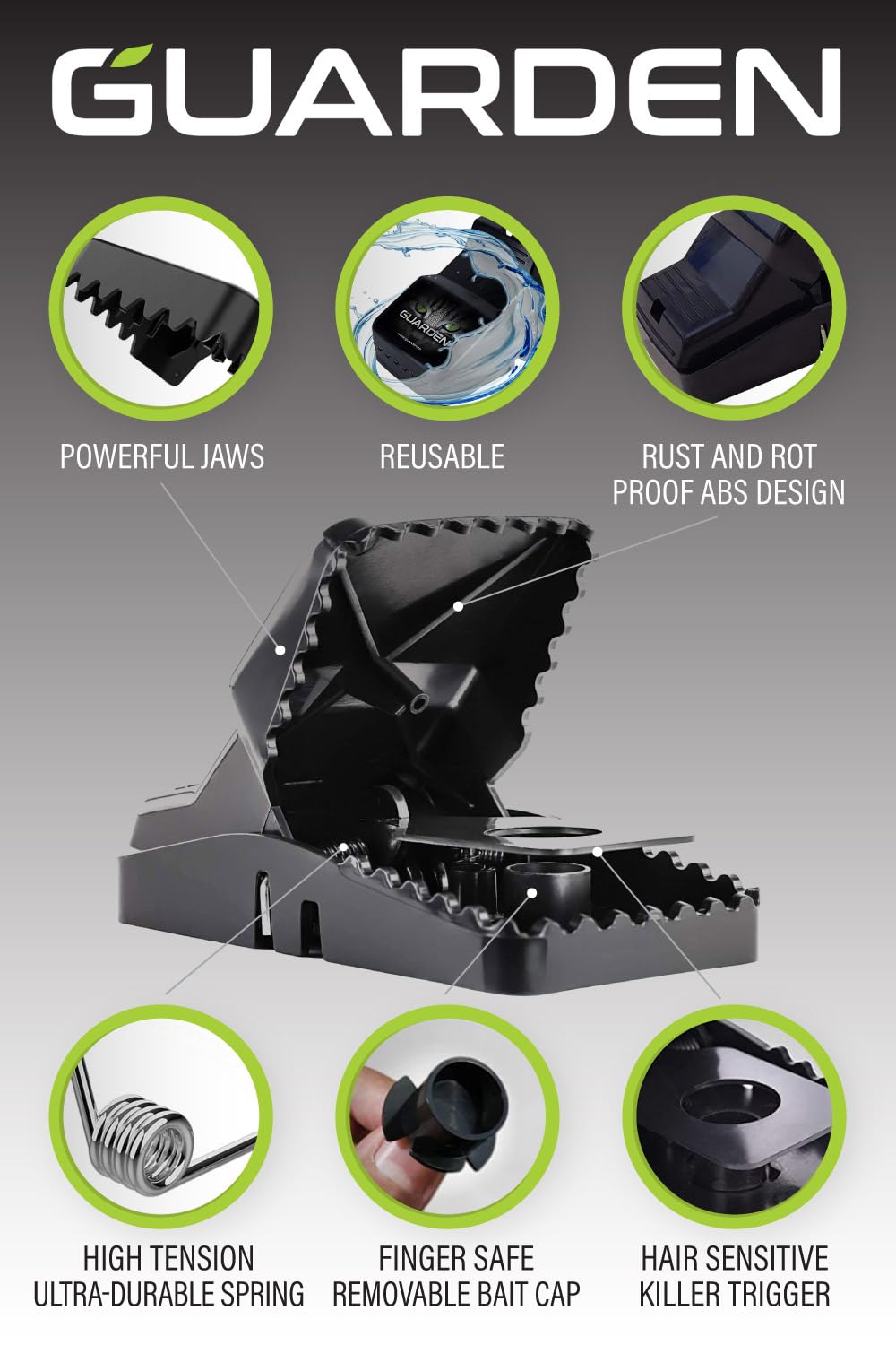 Guarden Rat Trap Six Pack provides sanitary disposal after capture.