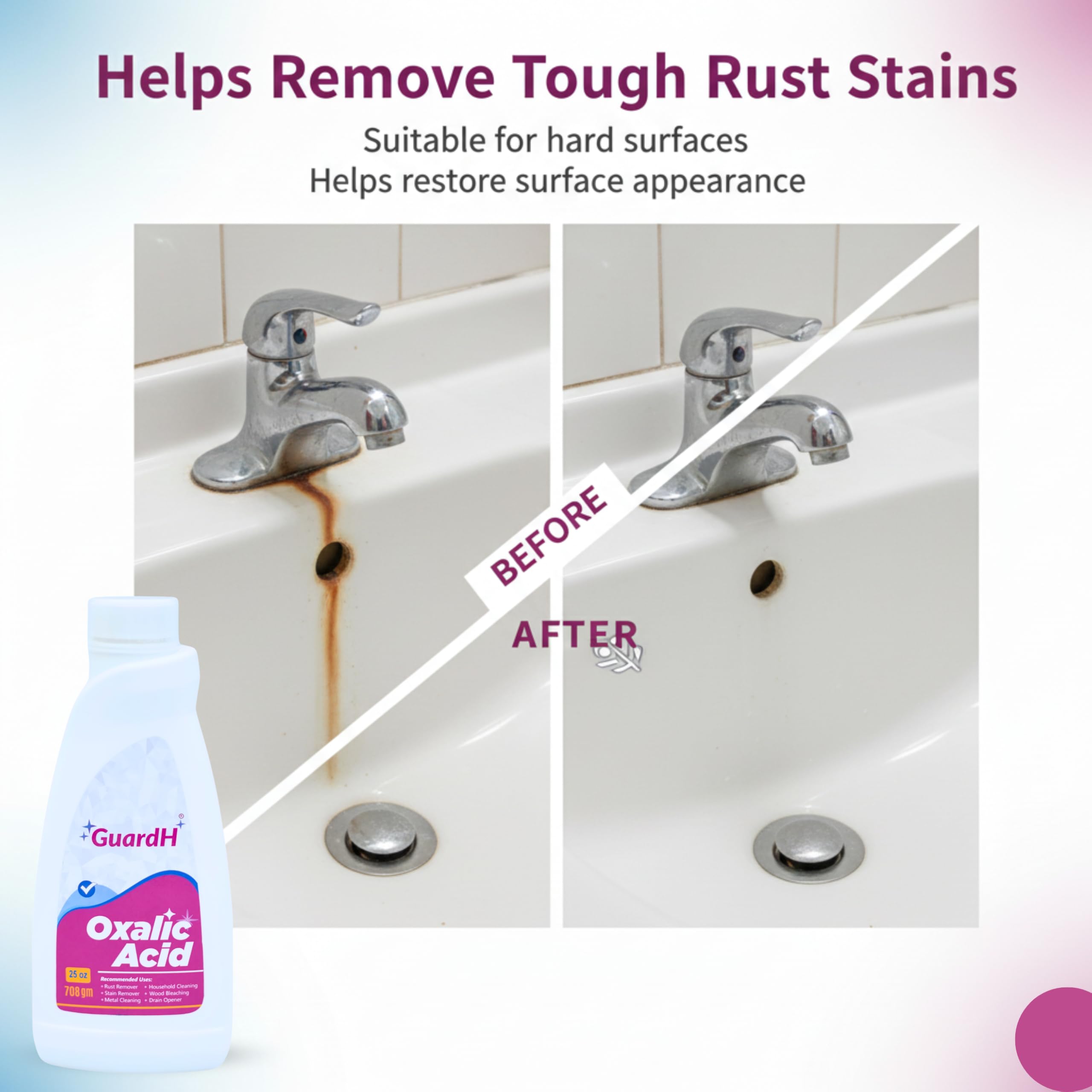 GuardH Oxalic Acid pre-treats laundry to brighten white fabrics.