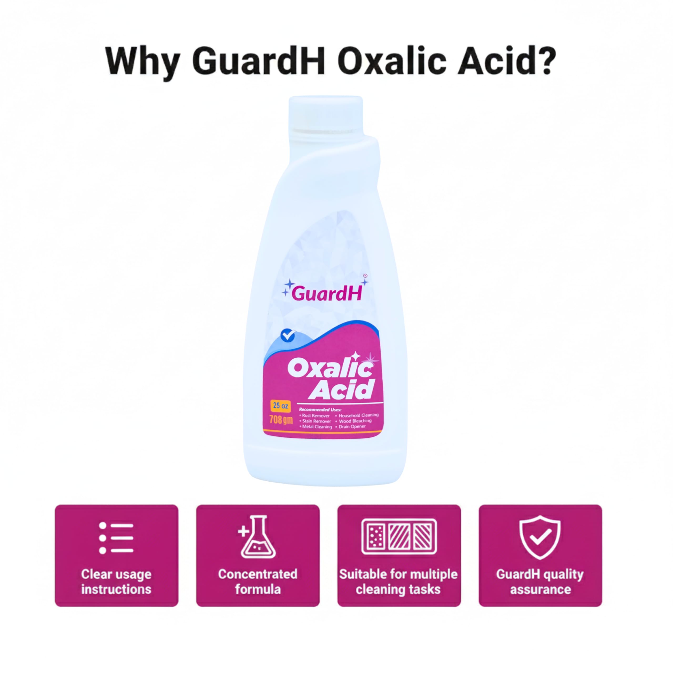 GuardH Oxalic Acid outdoor use cleans patio tools and furniture.