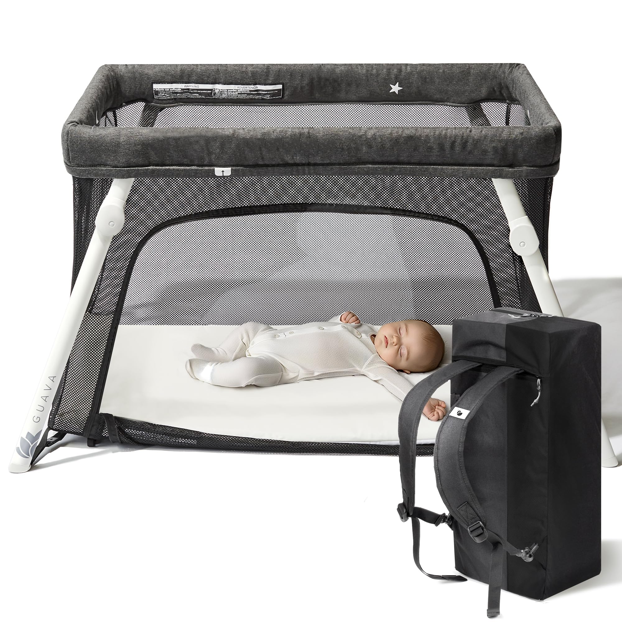 Guava Family Travel Crib backpack design enables hands-free airport travel