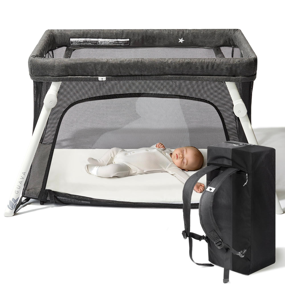 Guava Family Travel Crib backpack design enables hands-free airport travel