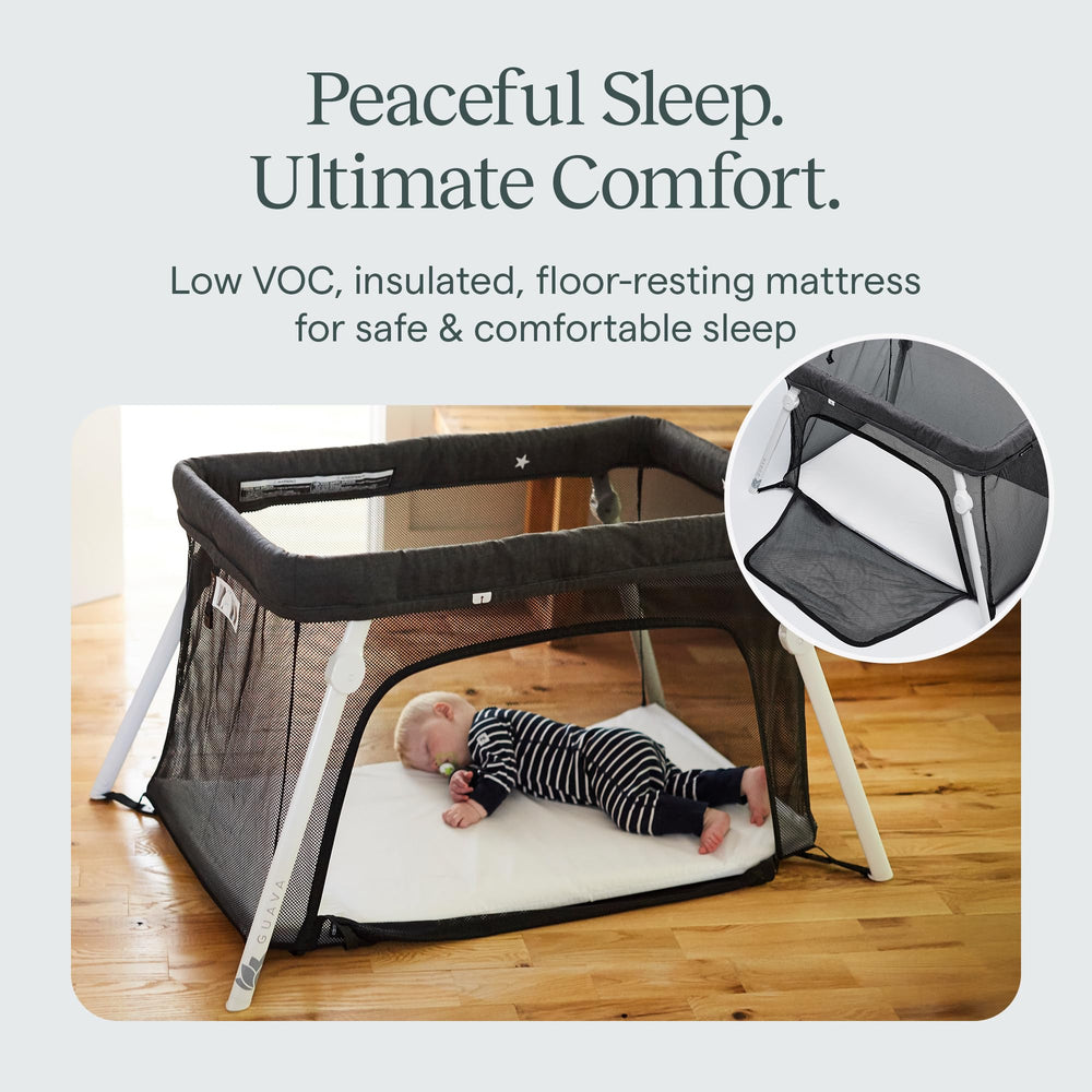 Guava Family Travel Crib ClearView mesh enhances visibility and airflow