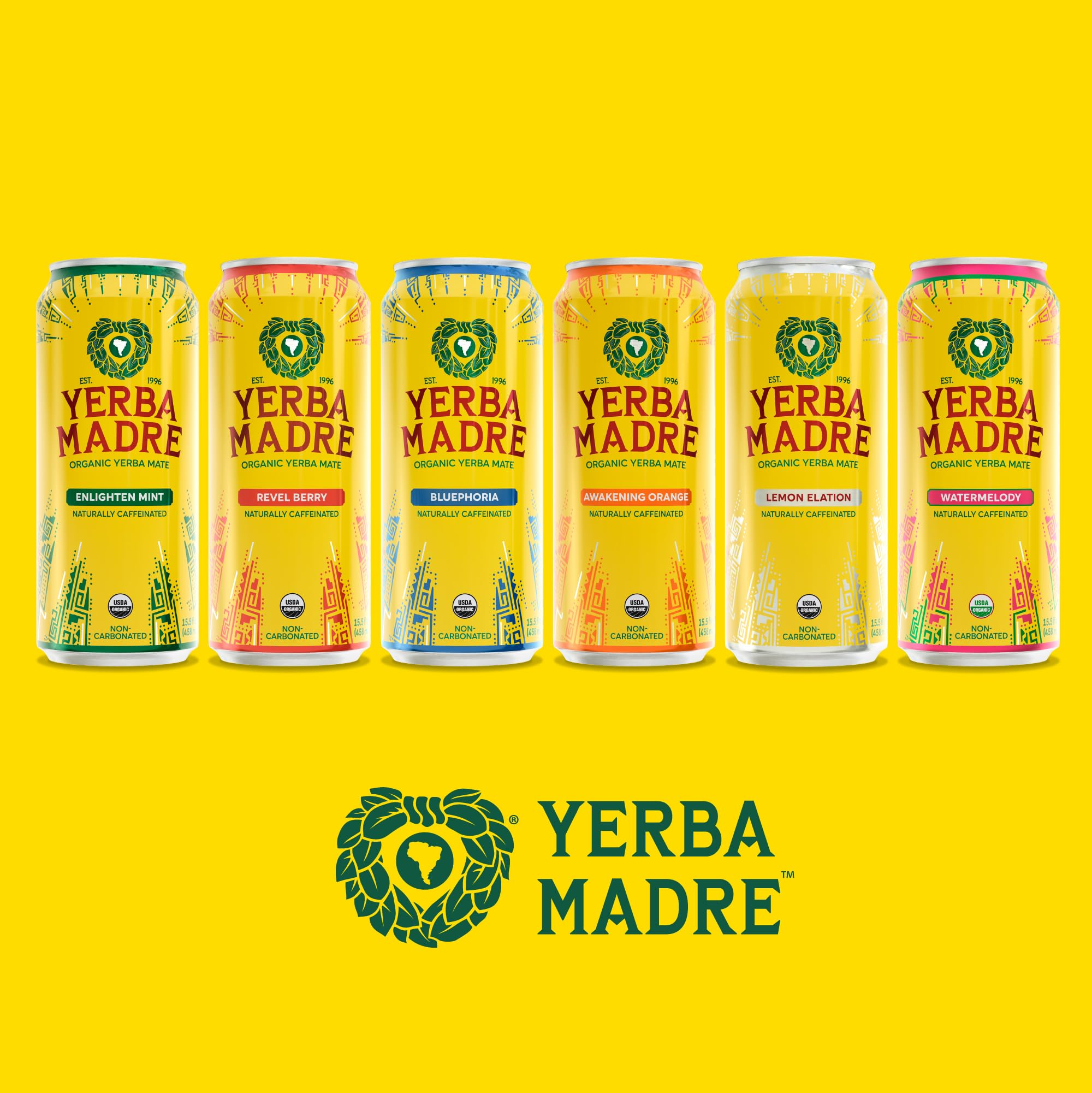 Shelf display of a 12 pack Guayaki Yerba Madre Awakening Orange