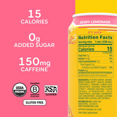 Guayaki Yerba Madre Berry Lemonade bottle on desk supports focus.
