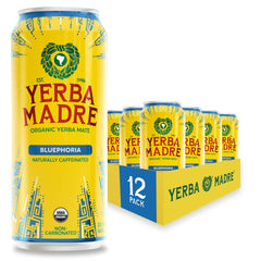 Guayaki Yerba Madre Bluephoria pack of 12 cans delivers steady energy for daily routines.