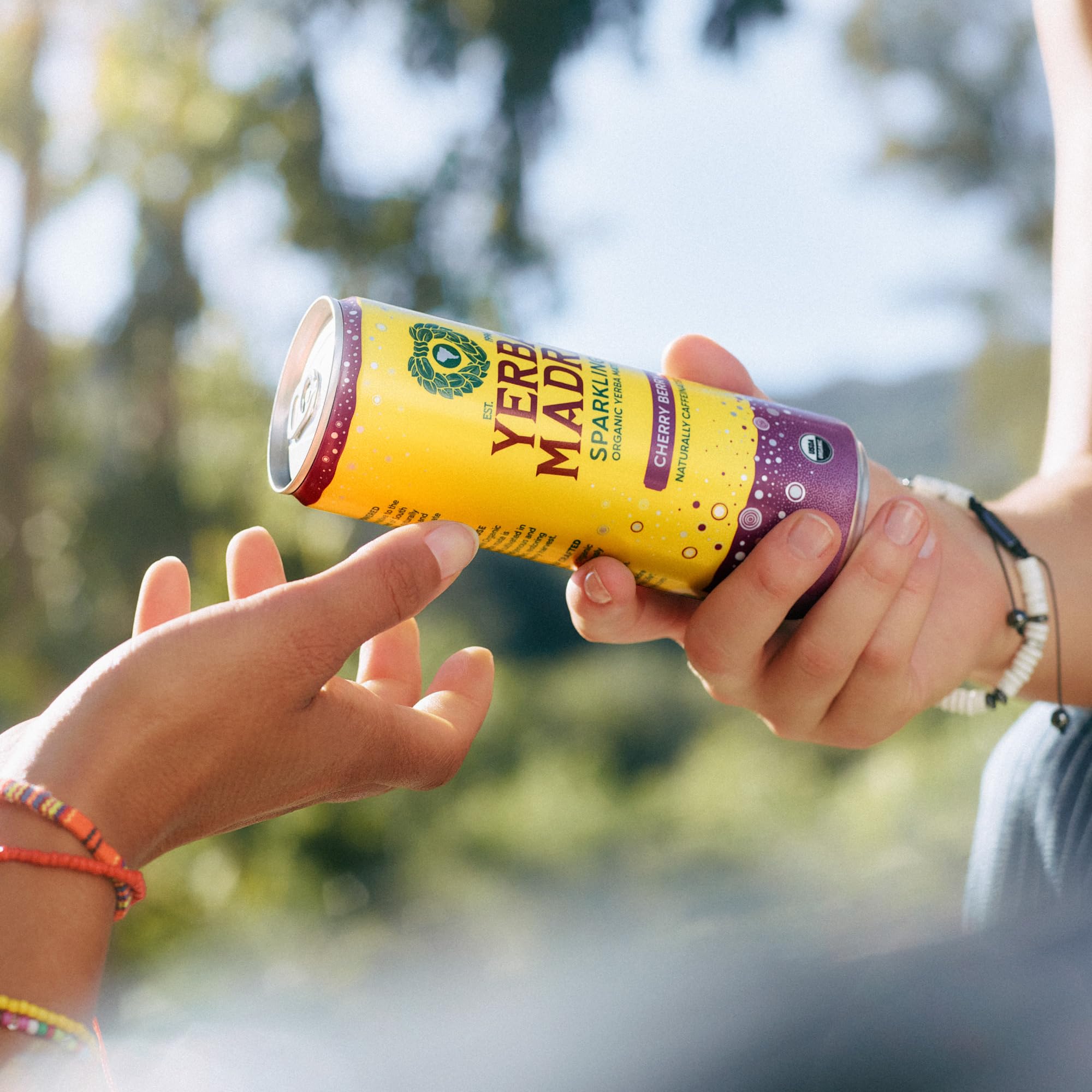 Guayaki Yerba Madre sparkling can pack signals easy sharing and convenience.